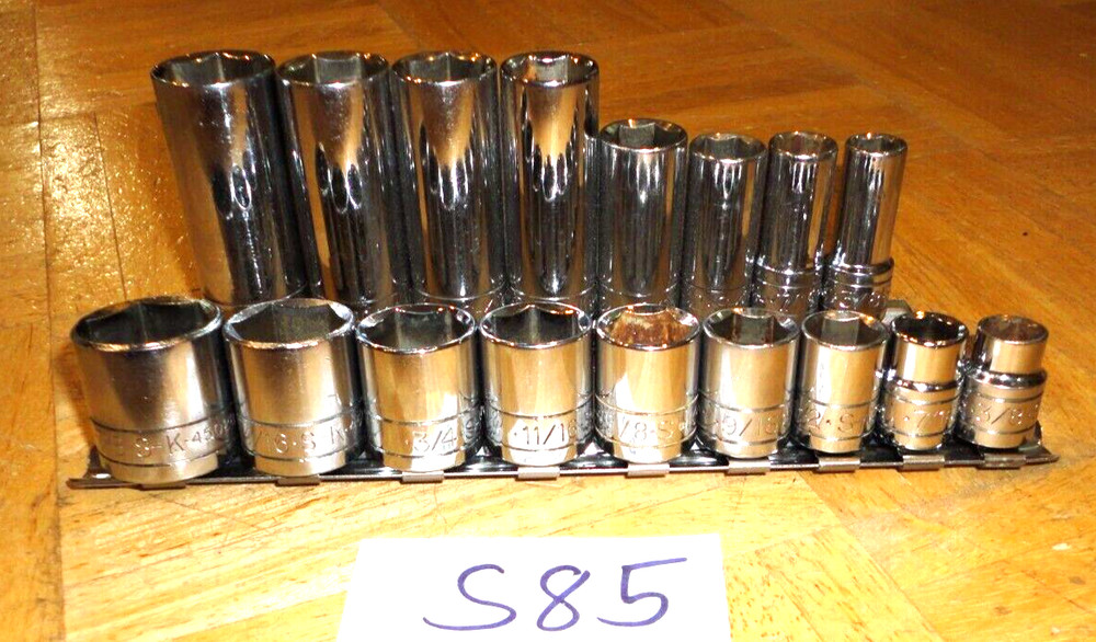 S-K TOOLS 17 PIECE 3/8 DRIVE SHORT & DEEP SAE. SOCKET SETS