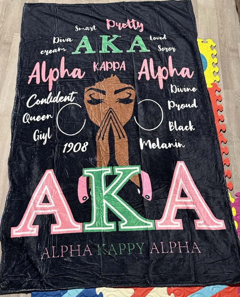 AKA Sorority Throw Blanket Black Pink Green Graphic Rectangular