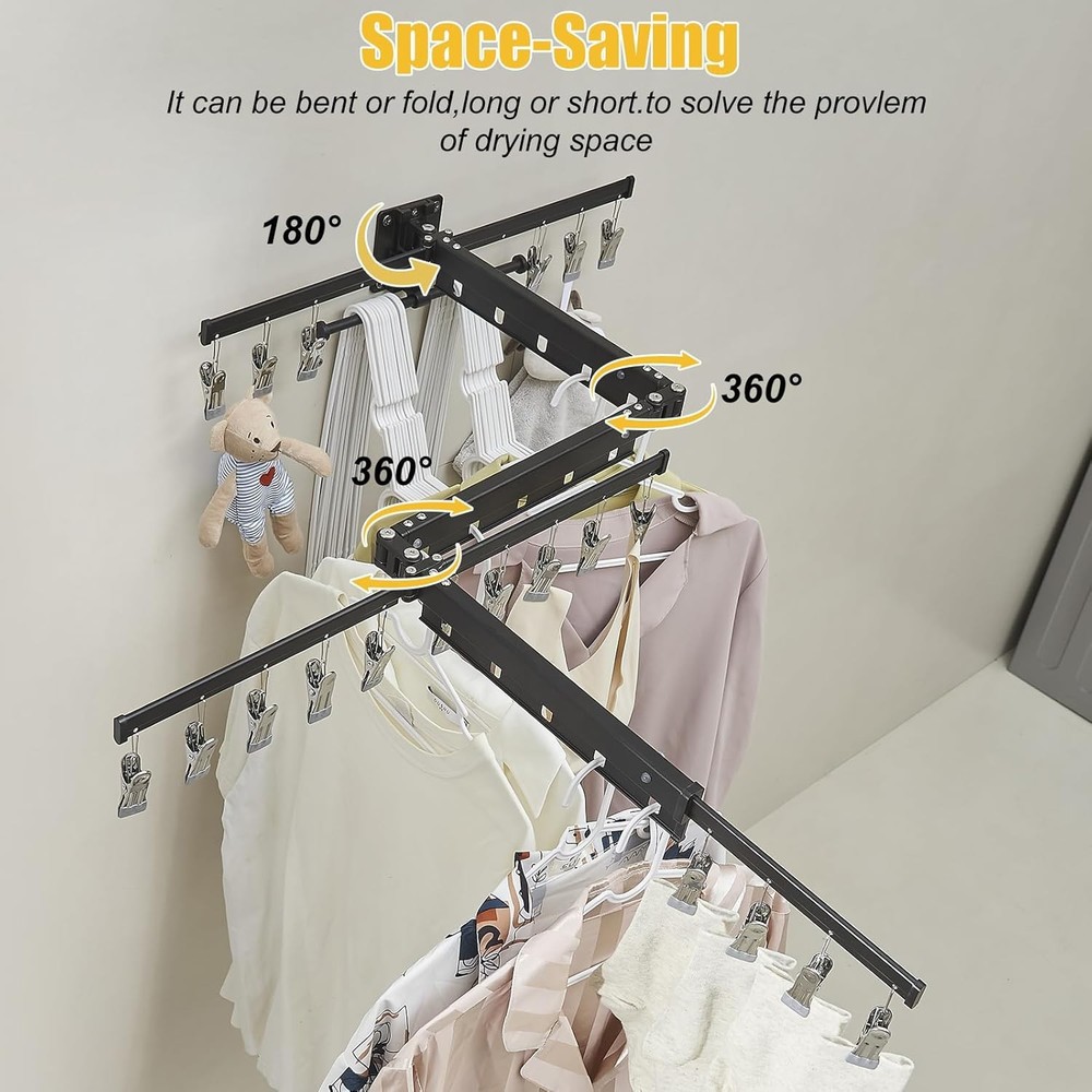 BESy Wall Mounted Laundry Clothes Drying Rack Foldable for Hanging Clothes Upgra