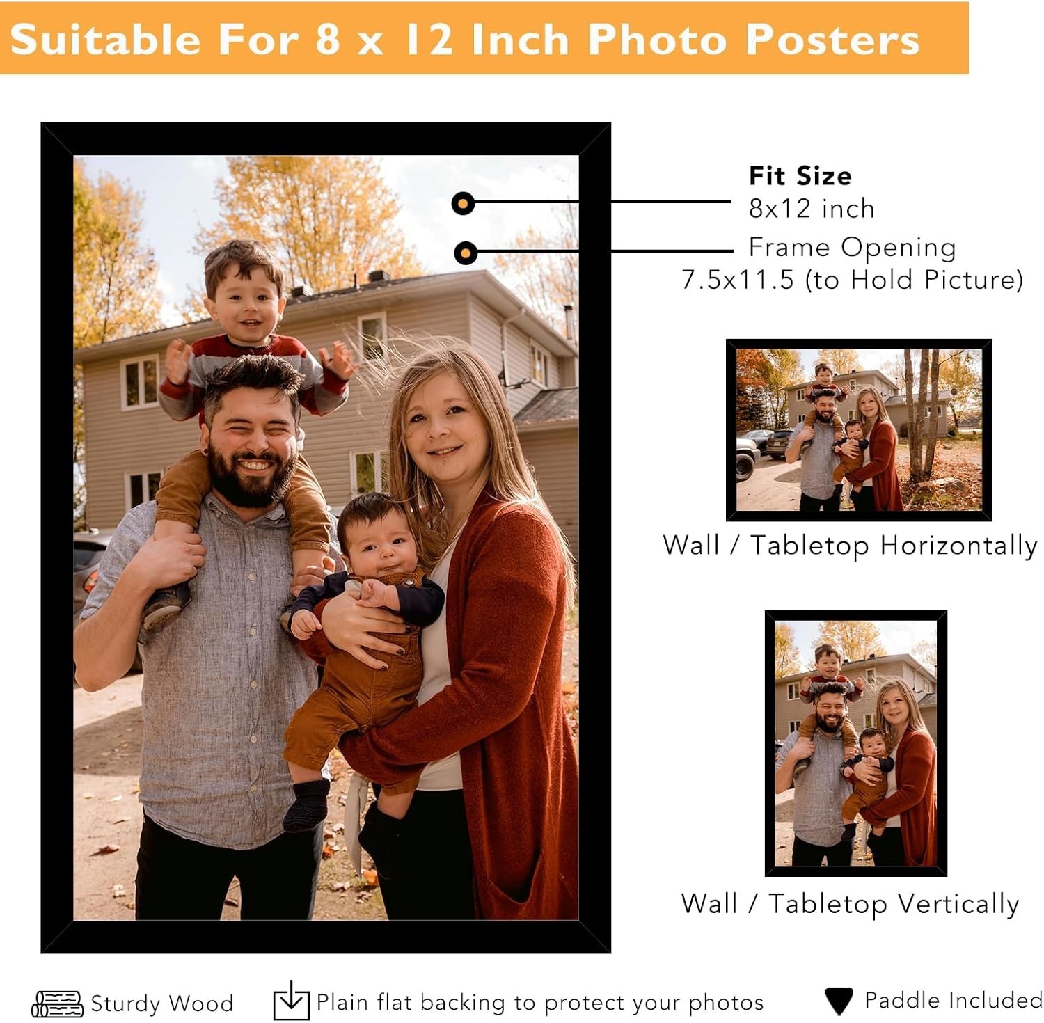 8X12 Picture Frames Black 1 or 2-Pack HIGH Definition Glass Front Cover Displays