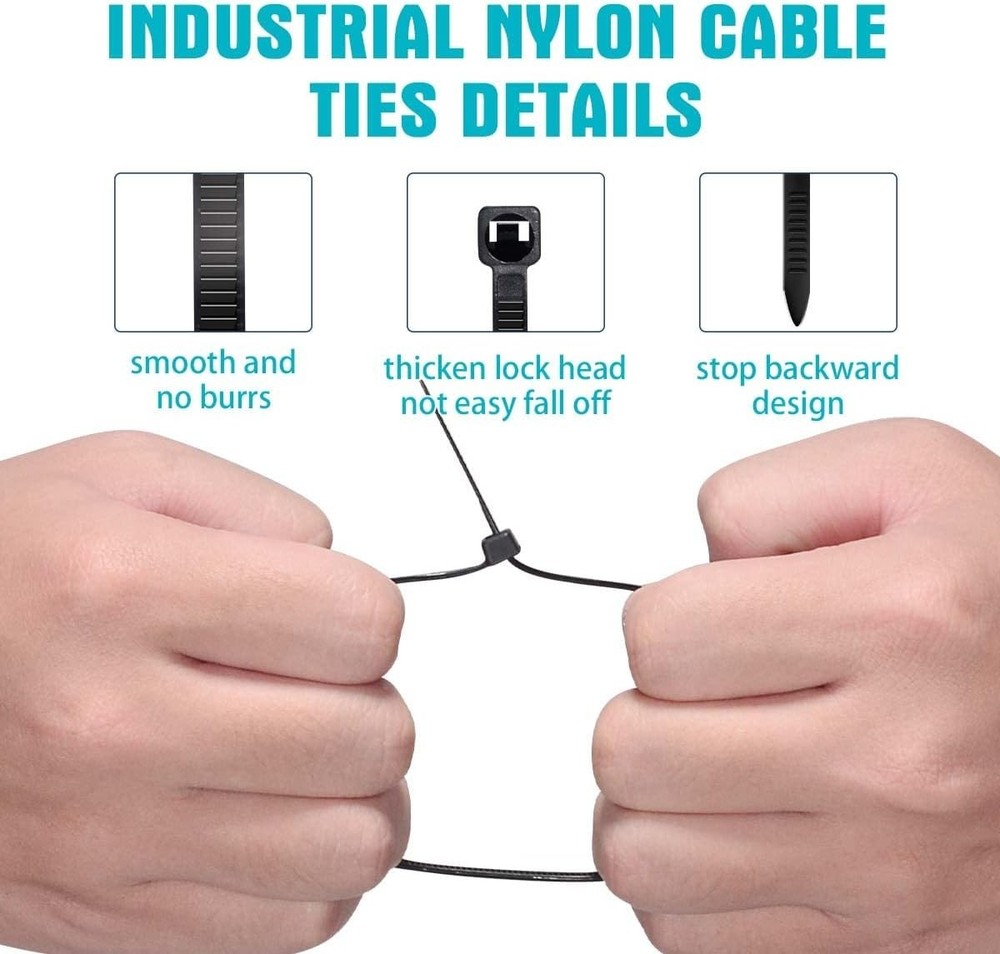 Black Cable Zip Ties 2000 Pack 8 Inch 40lb UV Resistant Self Locking Wire Ties