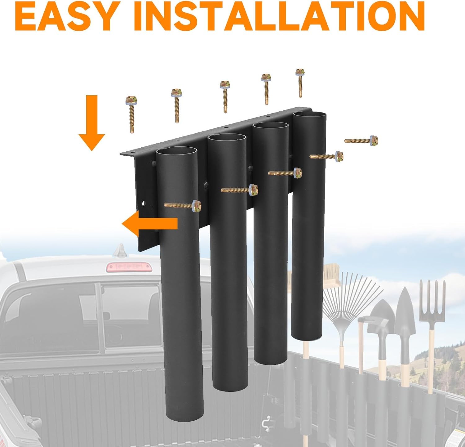 Shovel Holder for Truck 8-Hole Shovel Mount Metal Trailer Tool Rack with 8 Tool