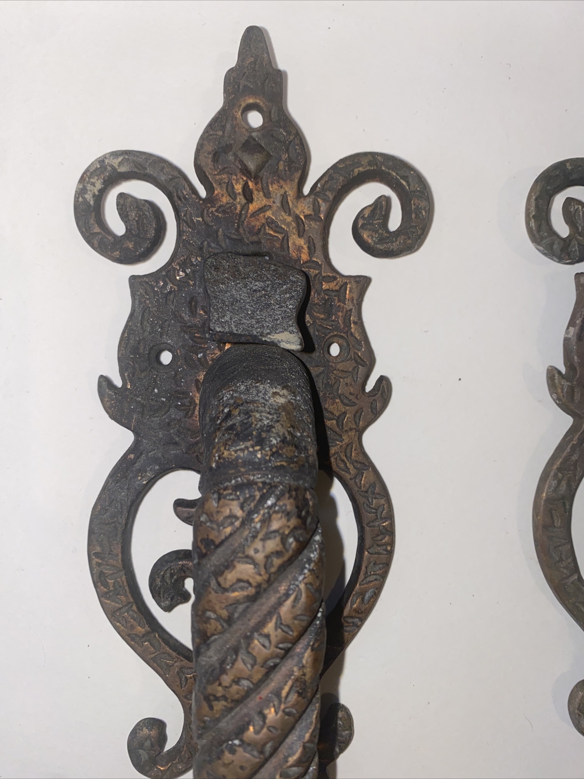 Antique Bronze/Brass Door Handle Pulls Pair Gothic Architectural Hardware 15”