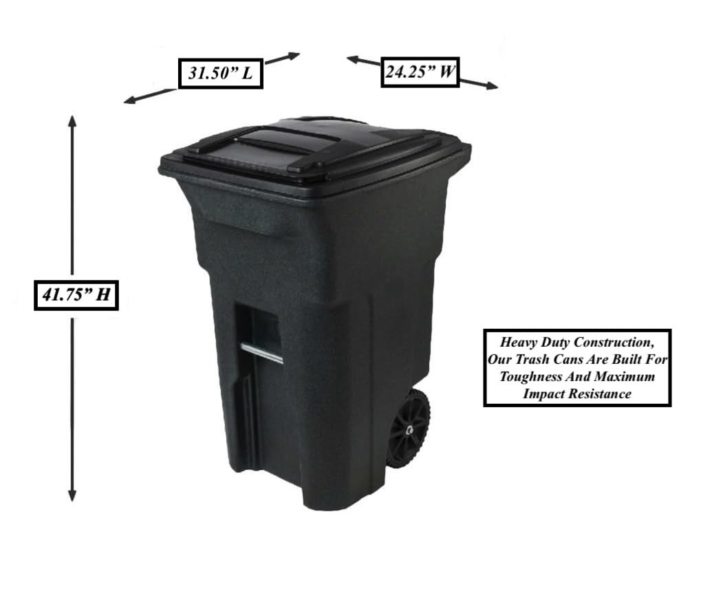 64 Gallon Garbage Cans Trash Cans 2 Rugged Wheels Ergonomic Handle and Lid Heavy