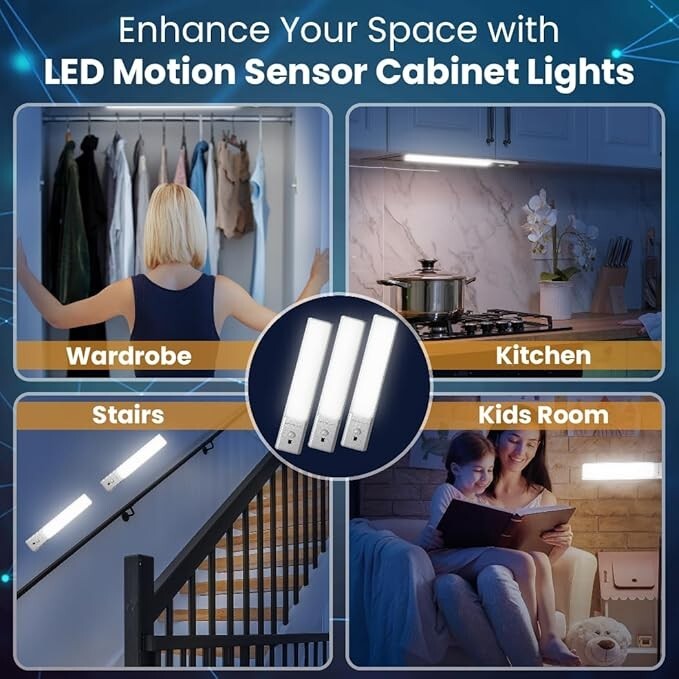 VYANLIGHT Wireless LED Cabinet Light - Motion Sensor, Hand Wave, Rechargeable