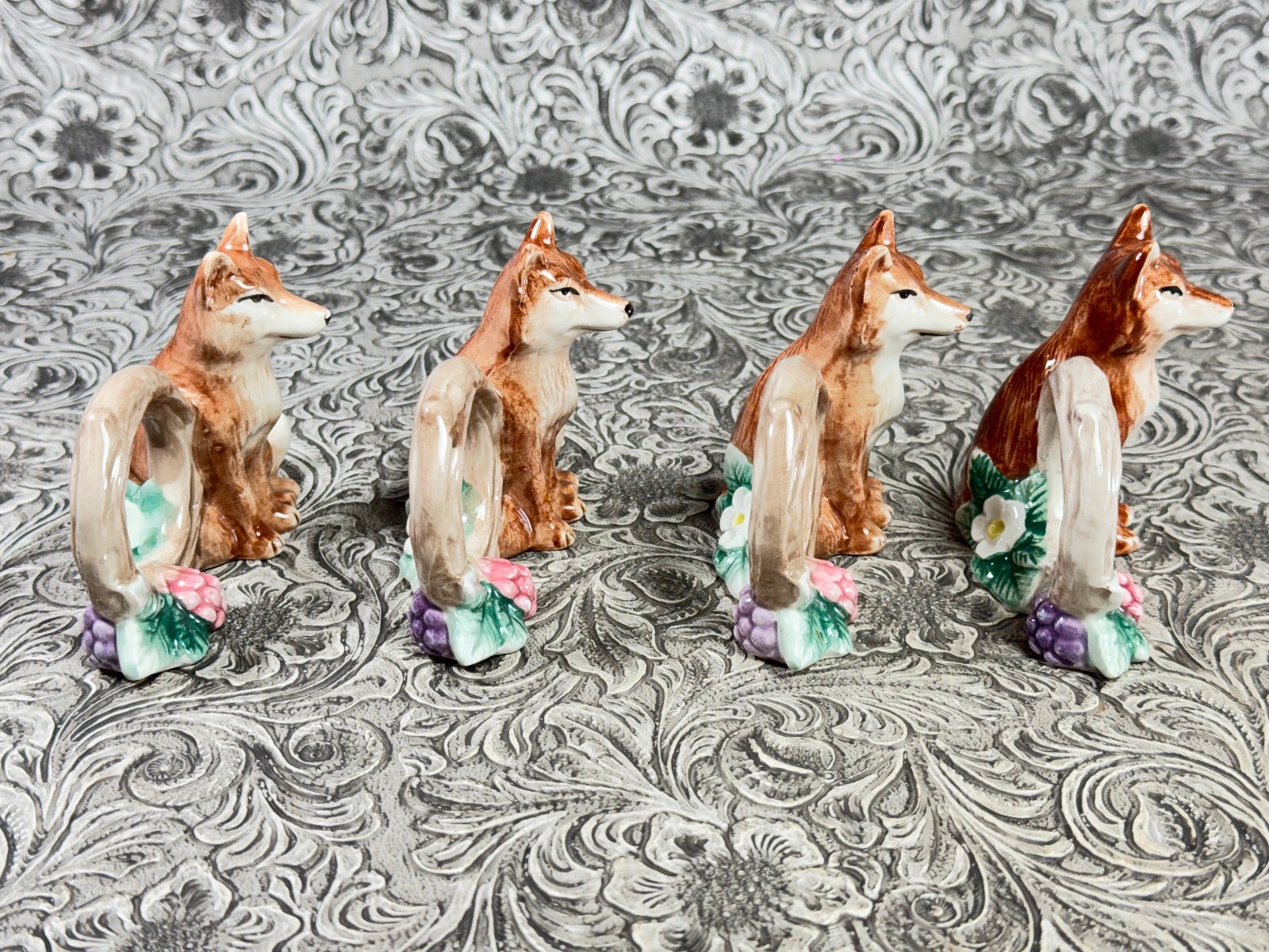 Vintage Fitz & Floyd Reynard The Fox Napkin Rings 1990 Woodland FF Christmas