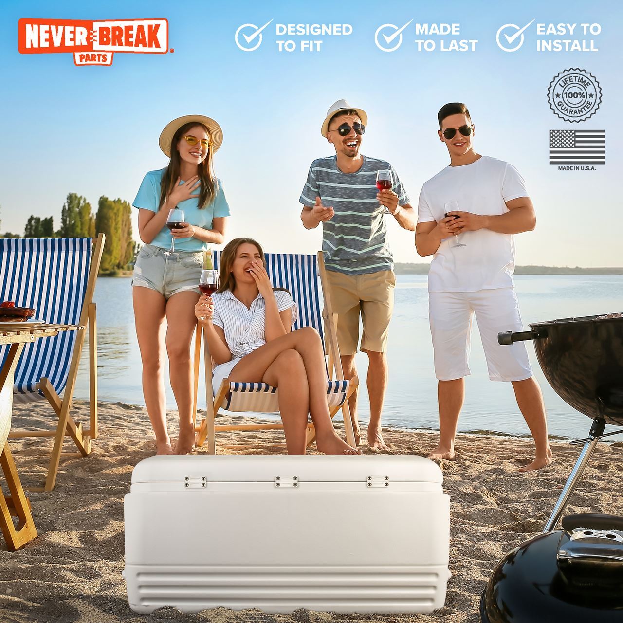 NeverBreak Parts - Igloo Cooler Hinges (white) - 3 Pk with screws