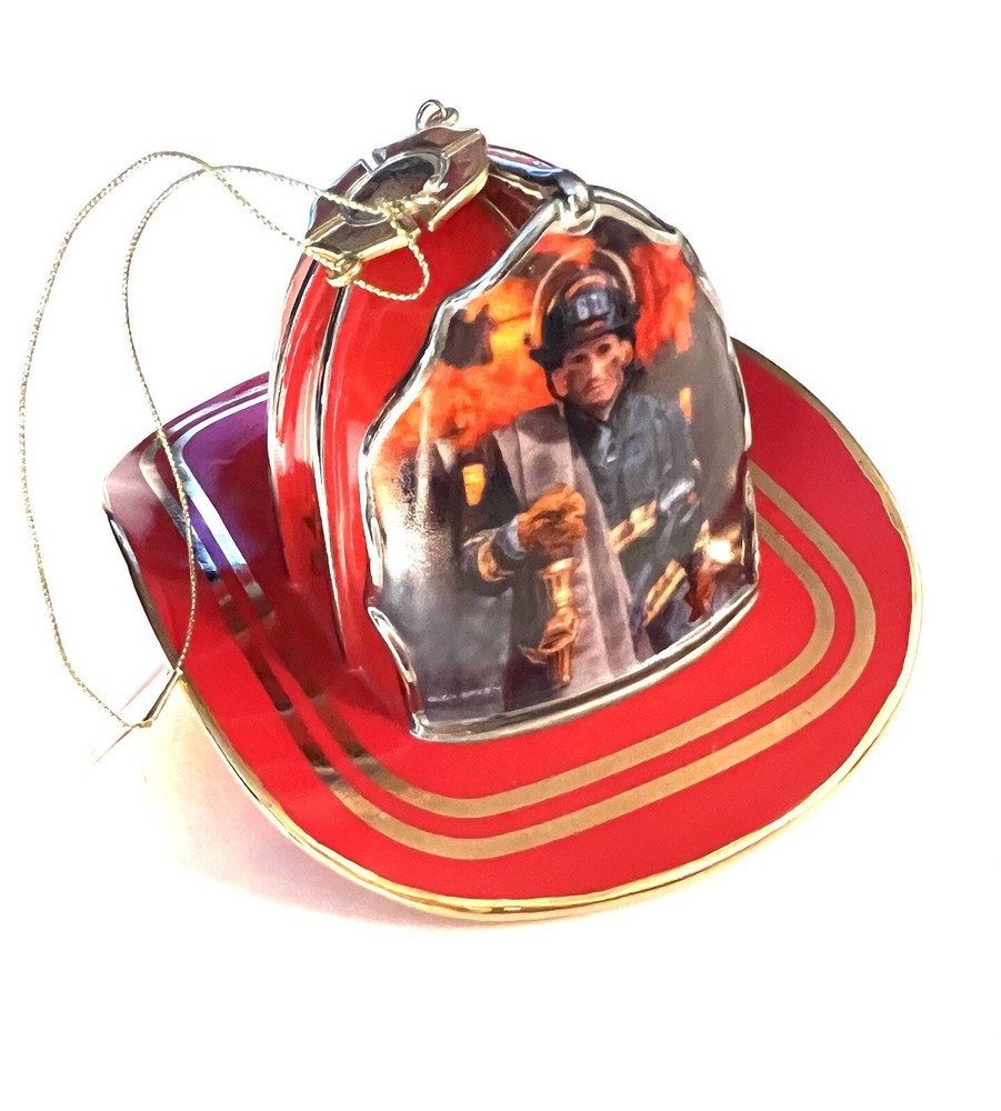3 Red Bradford Exchange Courage Under Fire Fireman Helmet Ornaments 2002 EUC