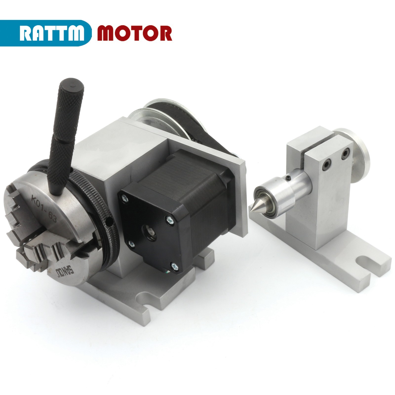 【US】 CNC Router Rotary Table 4:1 Rotation 4th Axis 3 Jaw 65mm Chuck w/ Tailstock