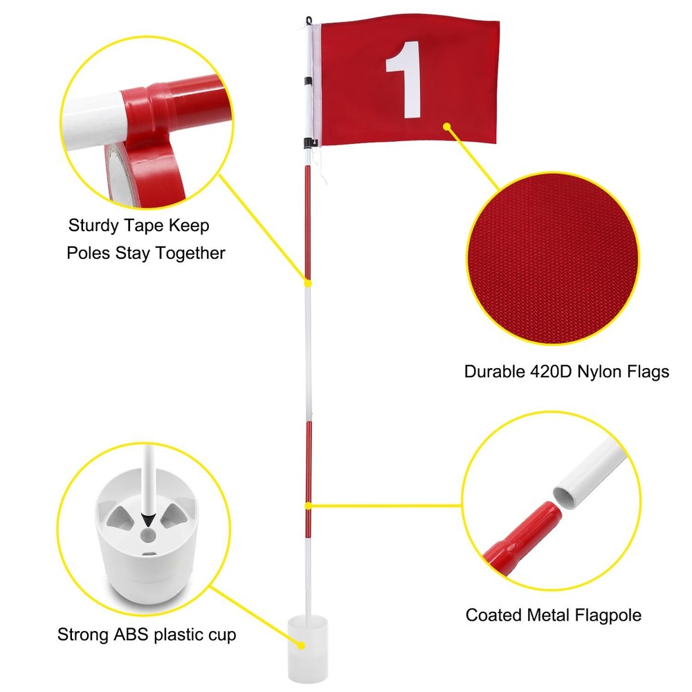 KINGTOP 6ft Golf Flagstick Basic Portable Five-Section Design for Backyard Pr...