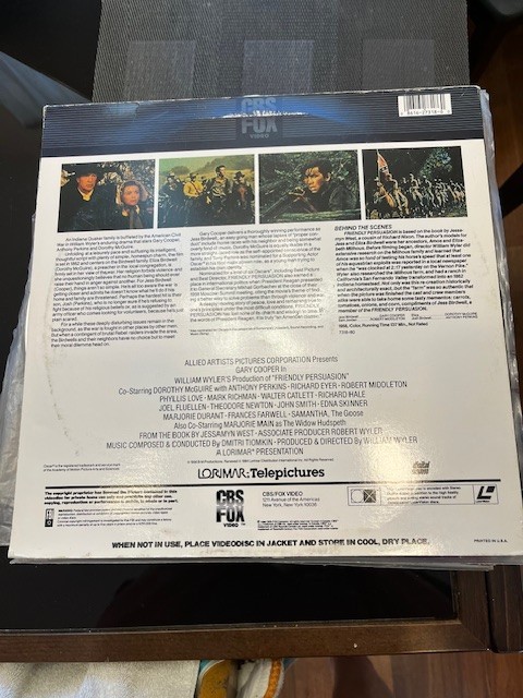 Friendly Persuasion - Laserdisc Extended Play LD VG+