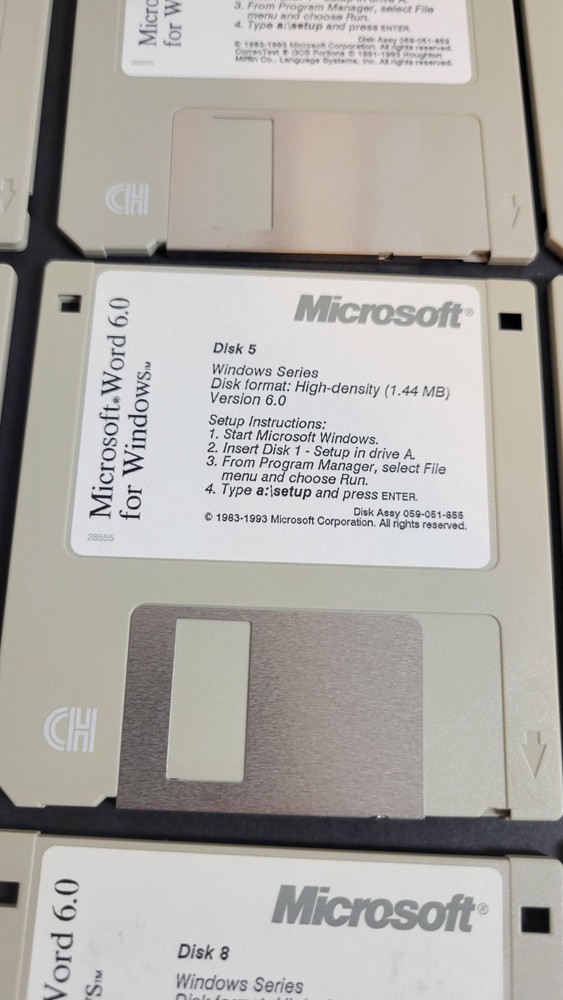 Microsoft Word 6.0 Full Windows Set 9-Disk Floppy Vintage