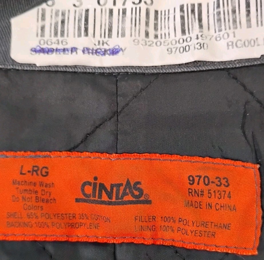 Tires Plus Work Uniform Quilted Jacket Coat Large Gray Full Zip