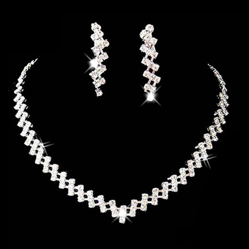 Crystal Diamante Necklace Earring Set 2 Layer