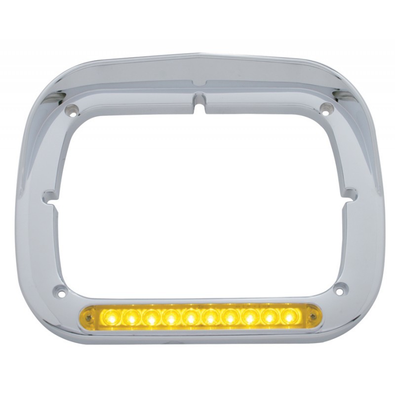 CHROME 10 AMBER LED RECTANGULAR HEADLIGHT BEZEL W/ VISOR - AMBER LENS