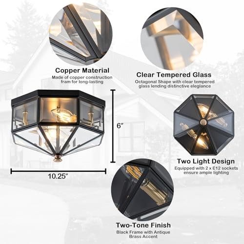 Flush Mount Ceiling Light Fixture, 2-Light Copper Outdoor Ceiling Normal