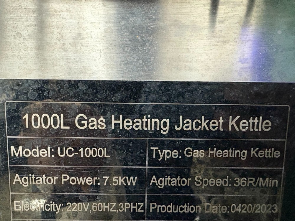 1000L Gas Heating Jacket Kettle (used)