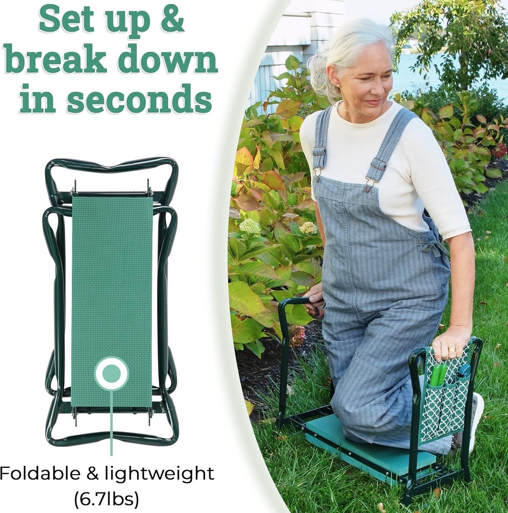 Foldable Garden Bench - Lightweight Stool, Tool Pouch