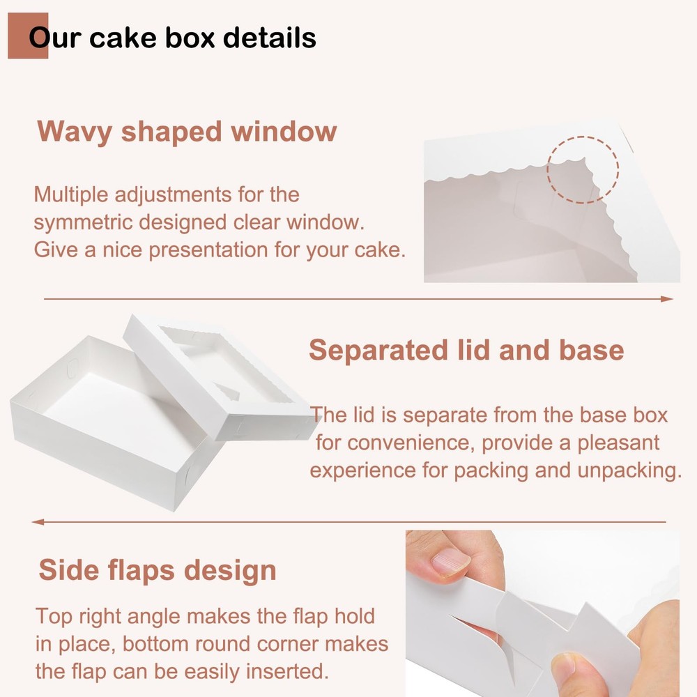 10pcs 14x10x6 Cake Boxes with Window Rectangle Quarter Bakery Boxes for Pastr.