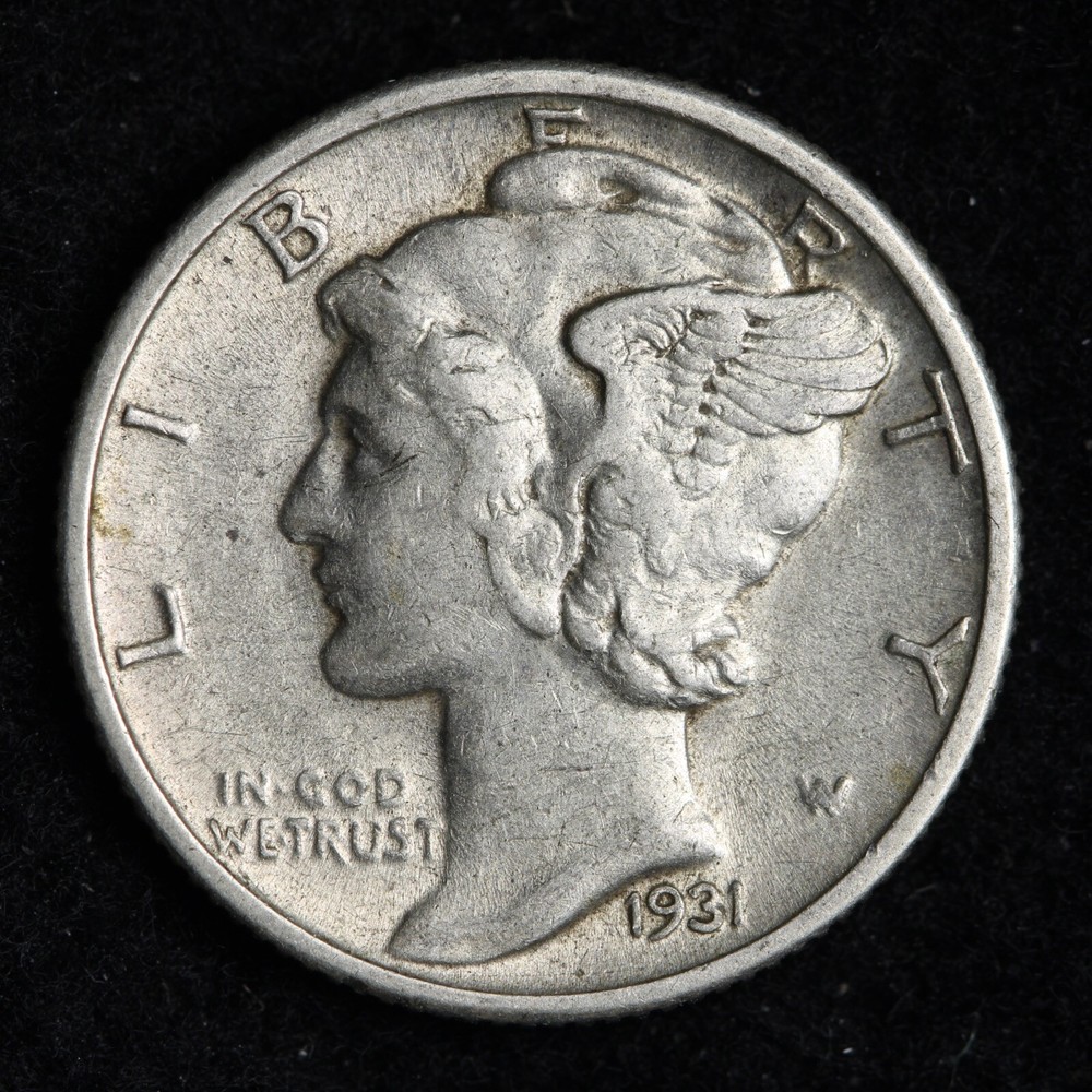 1931-S Mercury Silver Dime CHOICE AU E286 TEX