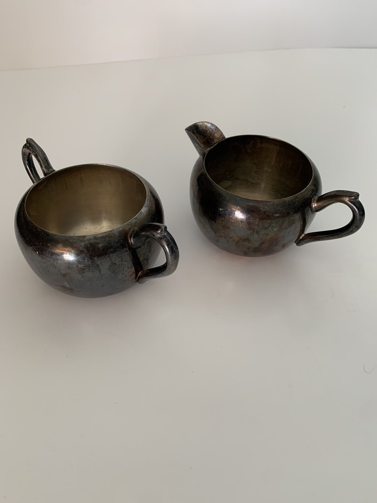 FB Rogers Mini Small Silver Plate Sugar Bowl 2 Side Handles Creamer Vintage
