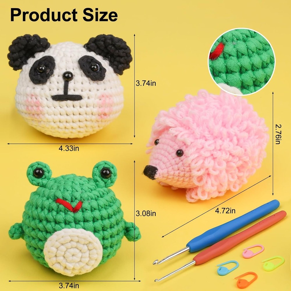 Beginner Crochet Kit With Step-by-Step Video Tutorials - Create Panda, Frog &...