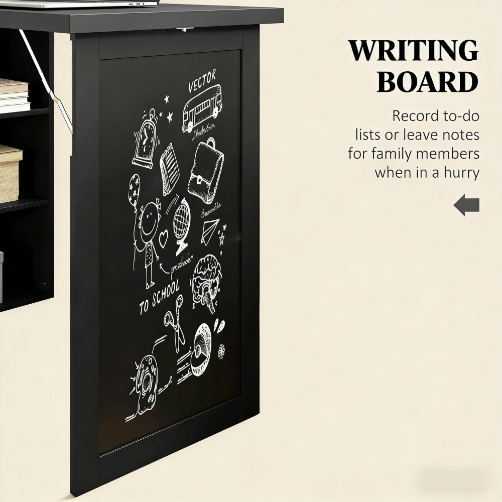 Folding Office Desk with Storage Shelves Writing Blackboard Home Computer Table
