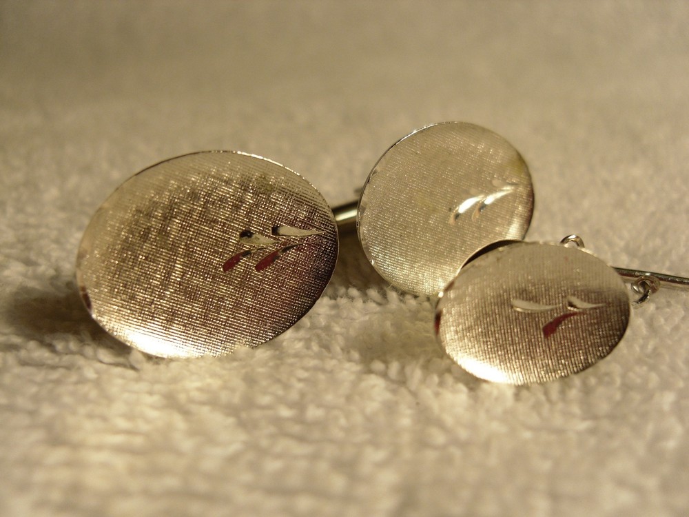 Vintage JML solid sterling silver cuff links & tie tac set - USA