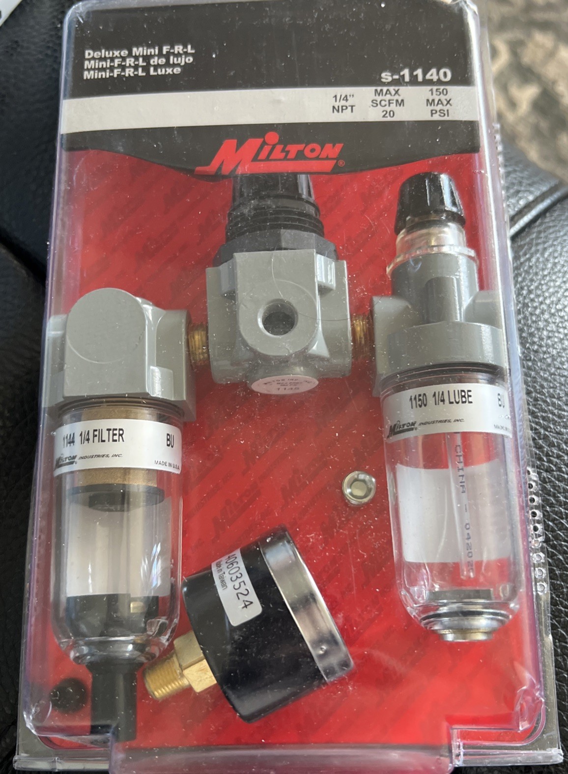 Milton® Deluxe FRL Trio, 1/4" NPT, 20 SCFM, 150 PSI