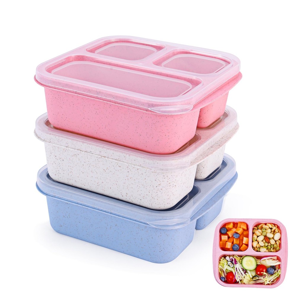 Bento Box [Portion Size], 3 Pack Snack Containers with 3 Compartments for Mea...