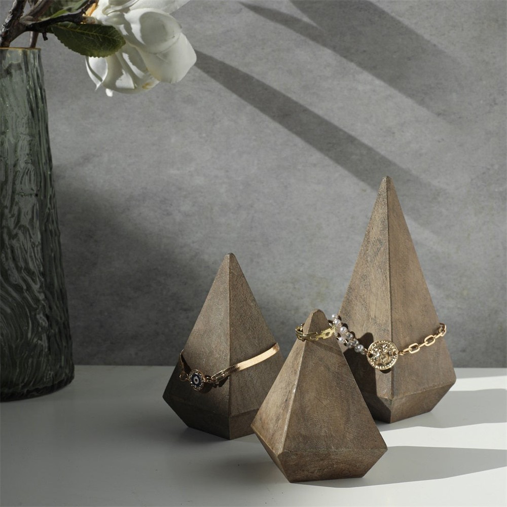 3" Brown Solid Wood Pyramid Decorative Sculpture