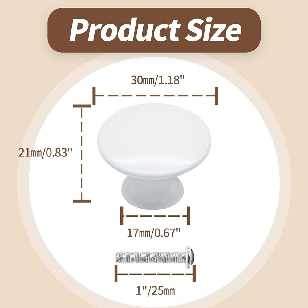 12 Pcs White Cabinet Knobs Metal Round Dresser Handle Knobs 1.18" Diameter Kitch