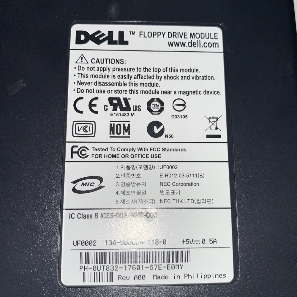 Dell External USB Floppy Drive Module UF0002 3.5" Portable Floppy Disk Drive