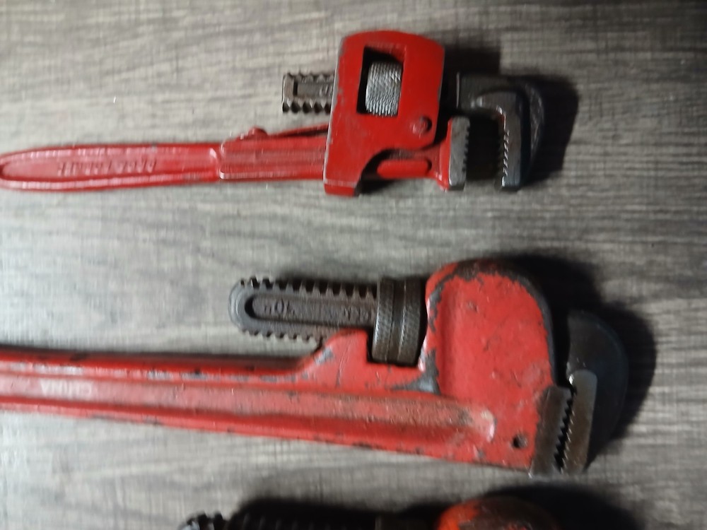 Adjustable pipe wrenches x 3, 14",10"8"