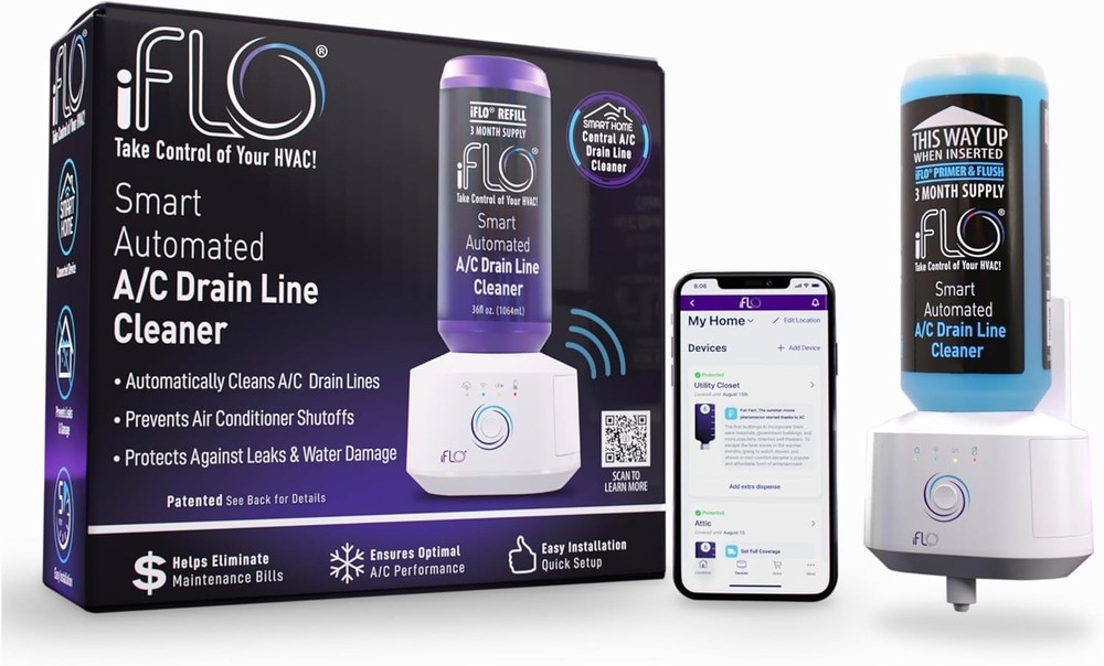 iFLO Smart Automatic HVAC Drain Cleaner - App-Controlled with 36 oz Solution