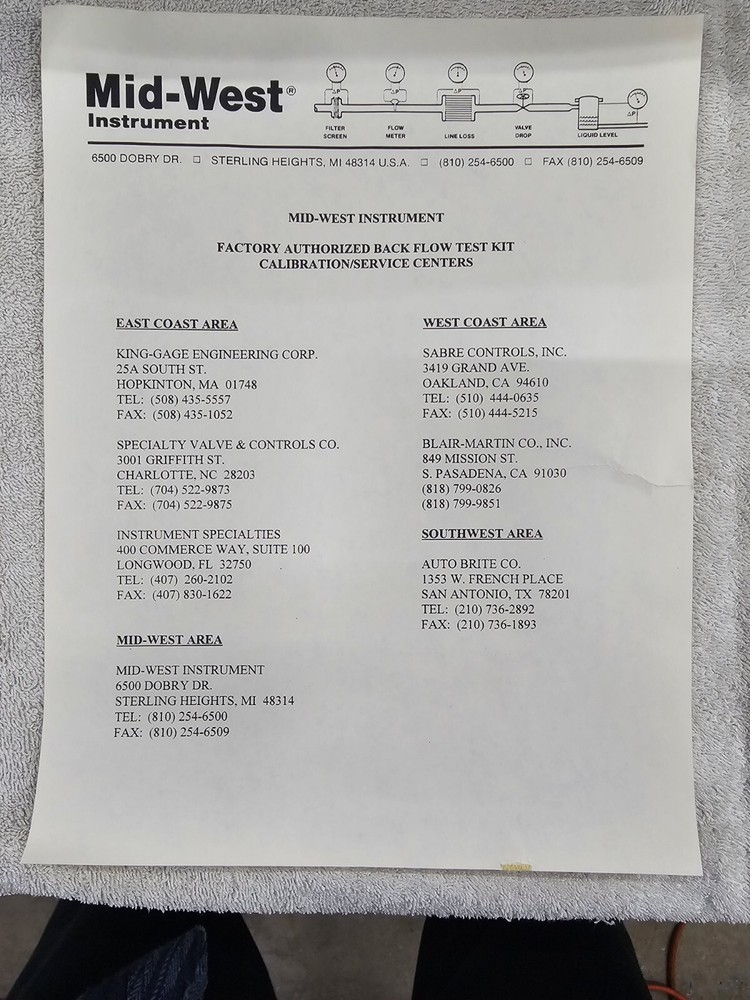 Mid-West Backflow Preventer Test Kit Model 830