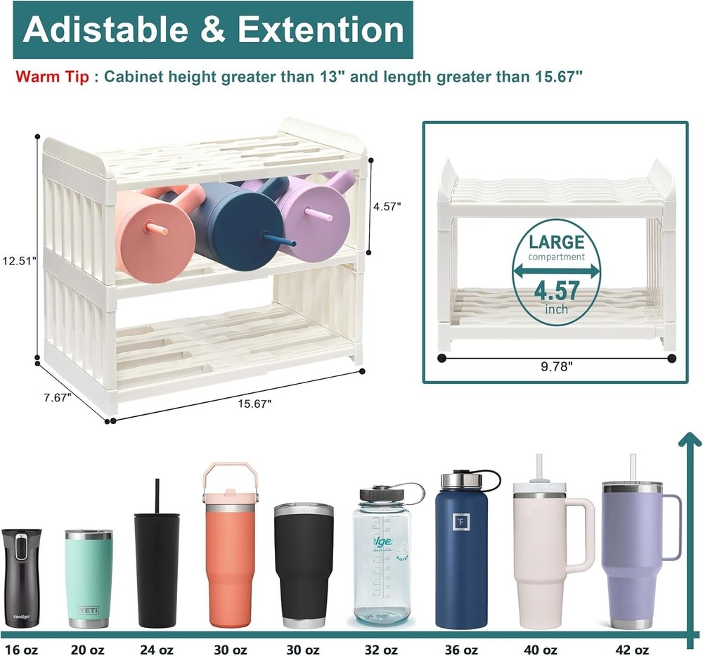 Spaclear Water Bottle Organizer Stackable  2 shelf cream plastic expand S15