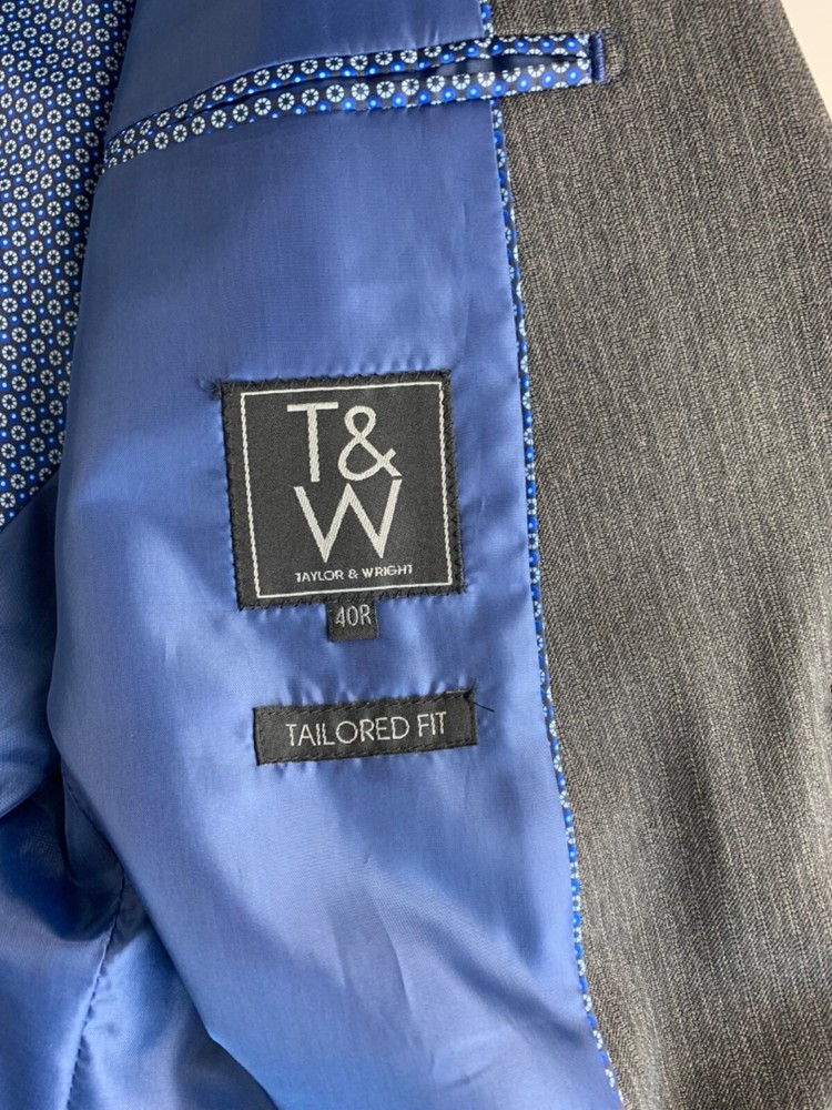 TAYLOR & WRIGHT BLAZER JACKET 40 REGULAR GREY Tailored Fit Button Up Formal