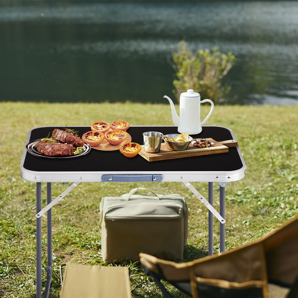 2.3ft Aluminum Camping Folding Table Black