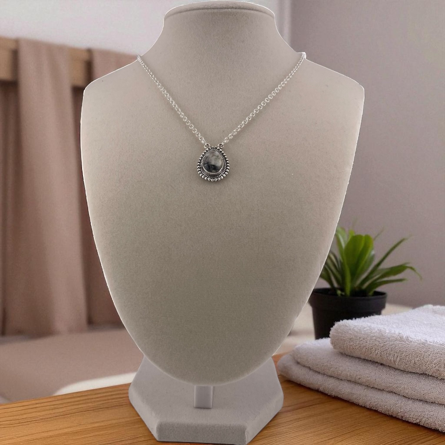 White Buffalo Turquoise Pear Shaped Necklace Sterling Silver