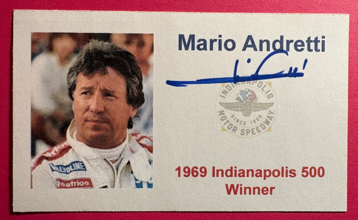 SIGNED MARIO ANDRETTI AUTOGRAPHED 3"X5" INDEX CARD  - INDY  500