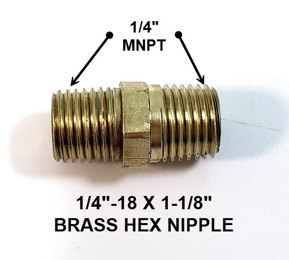 1/4" x 1/4" MNPT Brass Hex Pipe Nipple