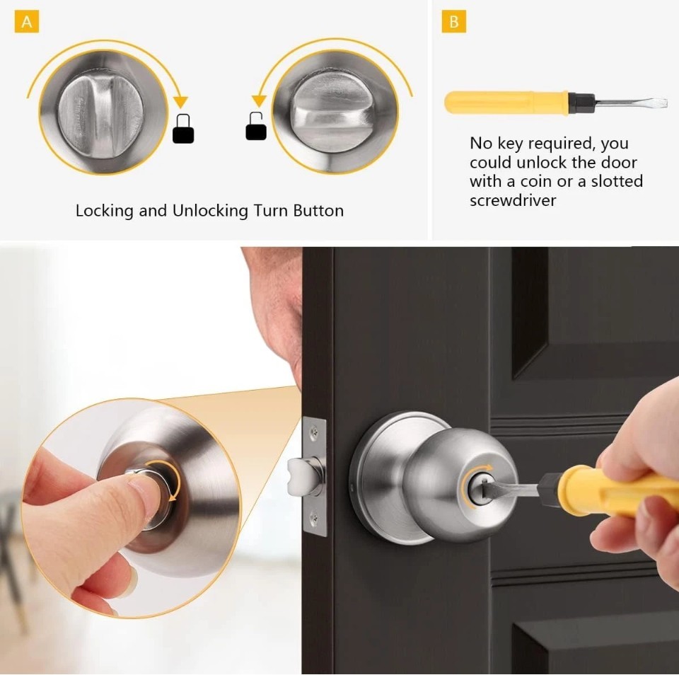 Probrico Privacy Interior Door Knobs Bed and Bath 6 Pack, Brushed Nickel