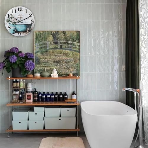 Bathroom Wall Clock,Rustic Style Waterproof Glass Shower Clock Wall Clock for