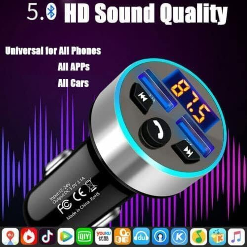 FM Transmitter Bluetooth 5.0 Car Radio Audio Adapter MP3 Player Dual USB Charger
