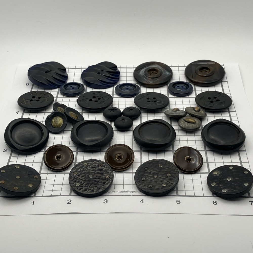 Antique Vintage Button 30 Piece Lot Multiple Sets Grey Blacks