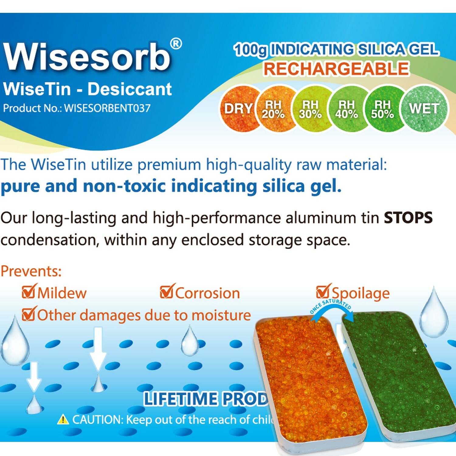 40Gram Silica Gel Canister Reusable Indicating Desiccant Dehumidifier 5 Pack