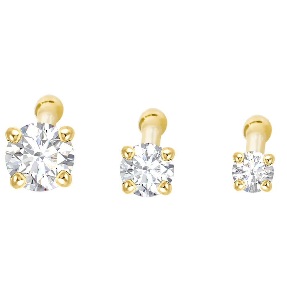Solid 20G 14K Gold Diamond Ball-end Nose Ring Stud, Nose Bone Stud Prong Set