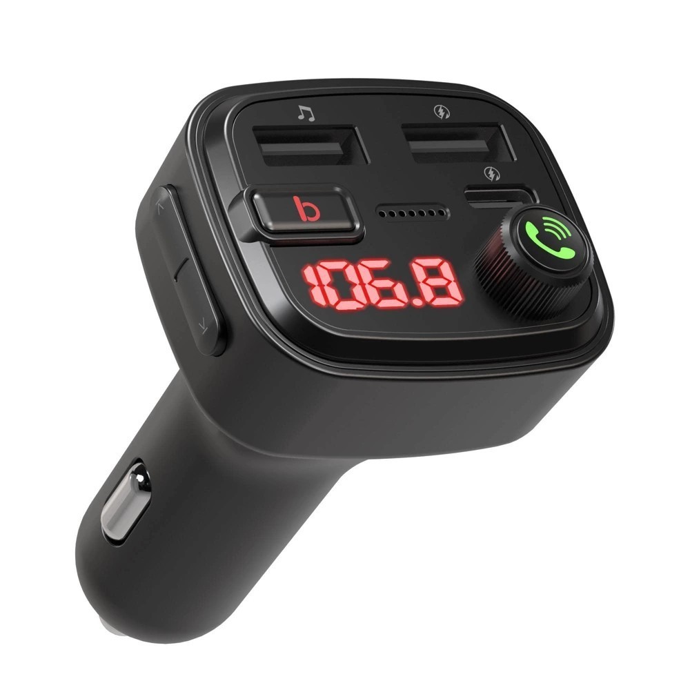 Just Wireless Bluetooth FM Transmitter Type C and USB-A Charging Port Bass Sound