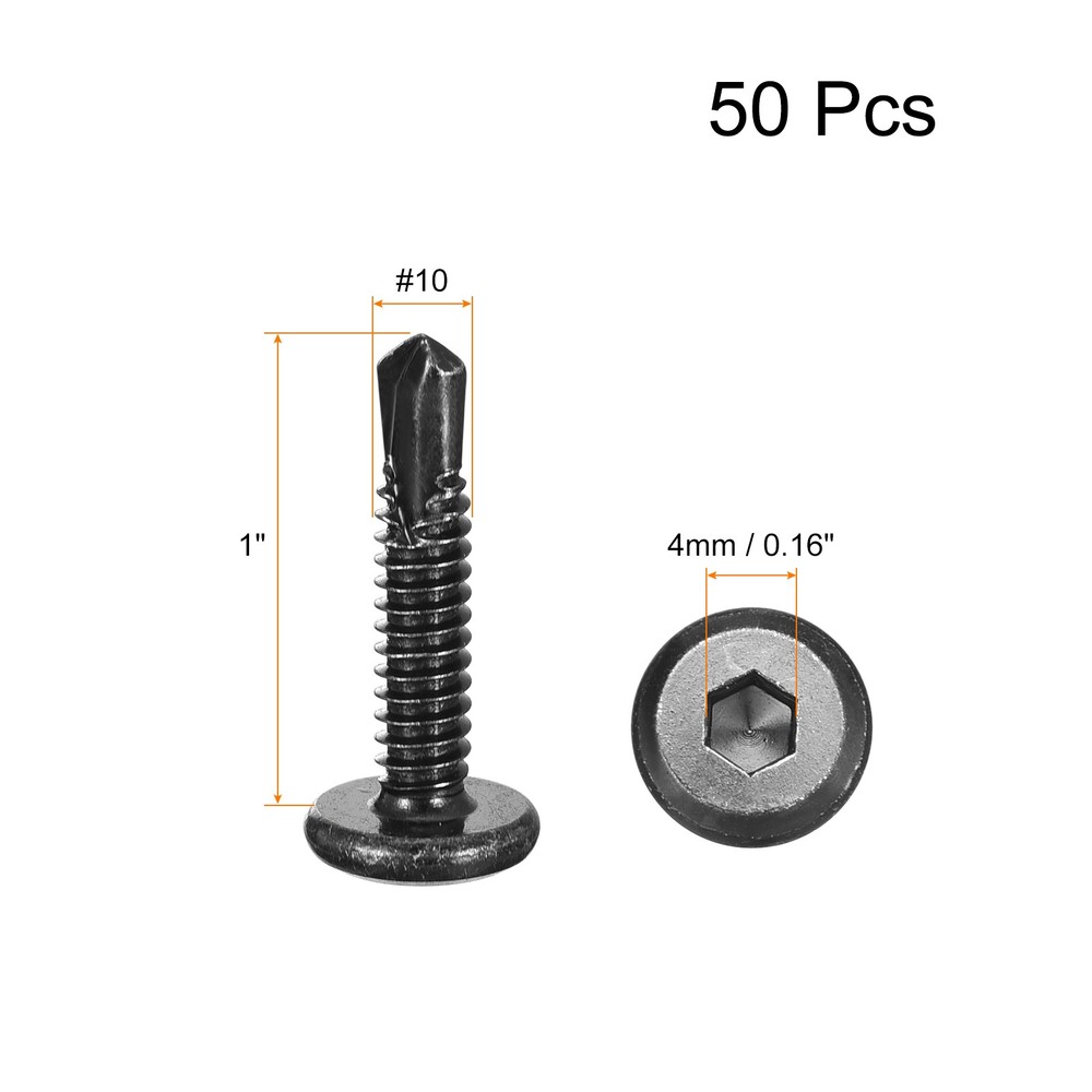 50sets Hex Socket Self Tapping Screws #10 x 1" Flat Head Drilling Screw Black